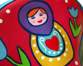 teal Russian doll seat detail