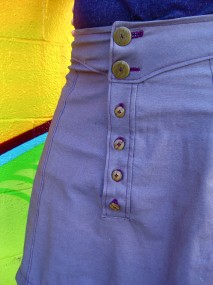purple denim skirt detail