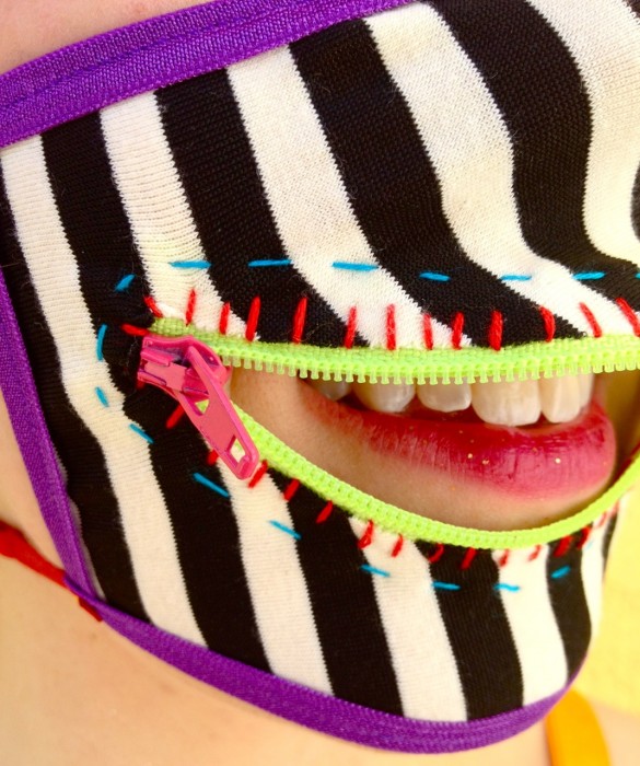 CAUTION STRIPES ZIPPER MASK made by Julianne