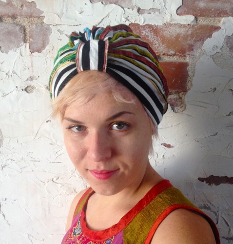 rainbow turban, made by Julianne