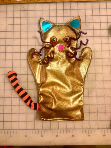 slowjam the cat puppet, made by Julianne