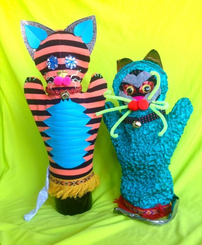 cat puppets, made by Julianne